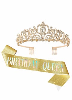 SYOSI Birthday Crowns, Tiaras and Crown for Women, Tiara for Women Birthday Queen, Birthday Crown and Sash for Women, Rhinestone Queen Tiara with Birthday Girl Sash, Birthday Princess Tiara, Golden  - Image 1