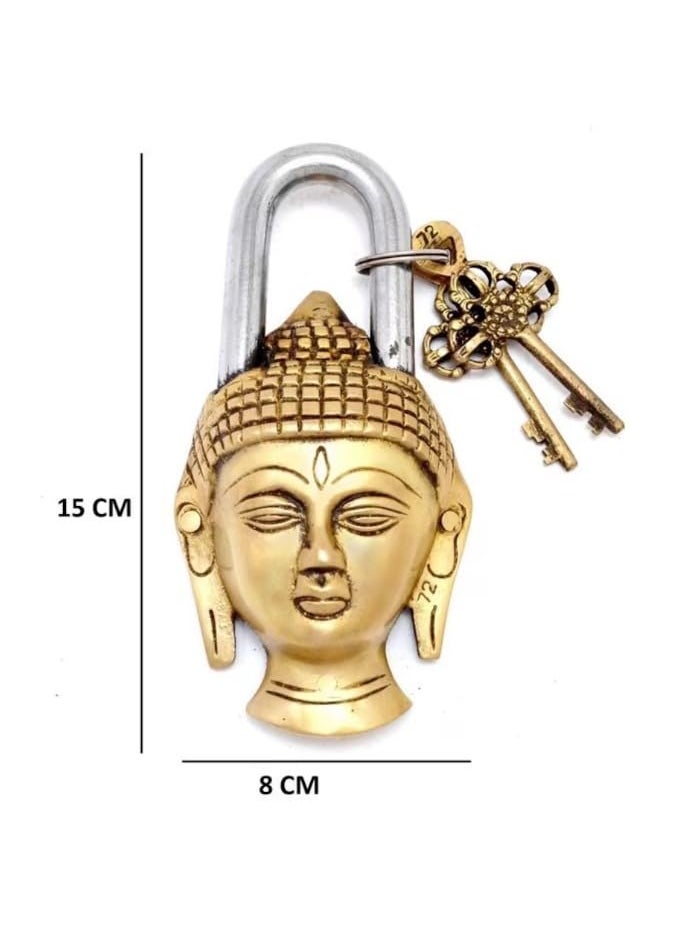 Das Traders Das Traders Brass Buddha Functional Padlock with Two Keys shed Lock Antique Lock Buddha Novelty Tibetan Buddha  - Image 3