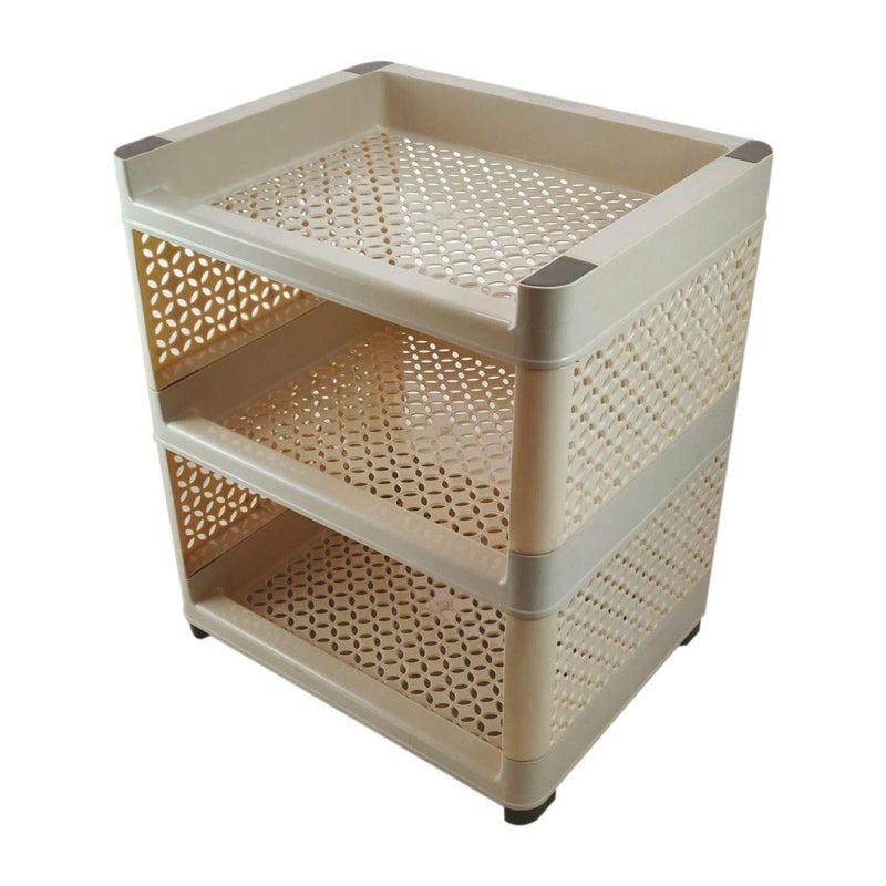 Foliam Storage Rack Space Saving Portable Plastic Organizer Shelf Holder for Kitchen Living Bed Bathroom 3 Tier - Image 1