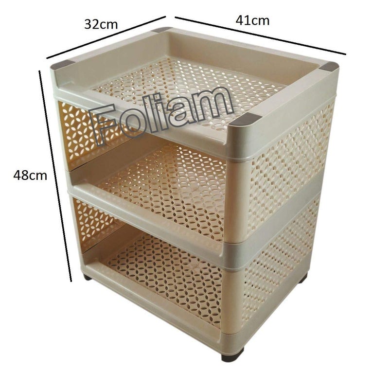 Foliam Storage Rack Space Saving Portable Plastic Organizer Shelf Holder for Kitchen Living Bed Bathroom 3 Tier - Image 2