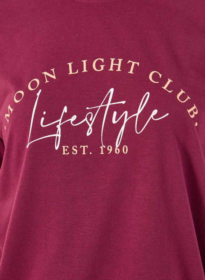 Styli Slogan Print Dropped Shoulder T-Shirt and Pyjama Pants Set - Image 5