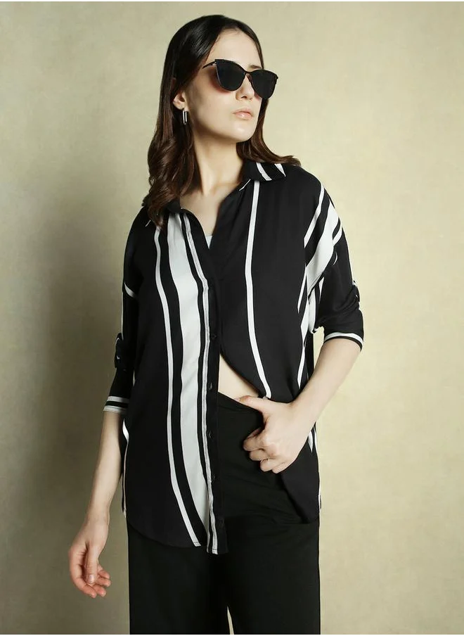 دينيس لينغو Striped Longline Oversized Shirt