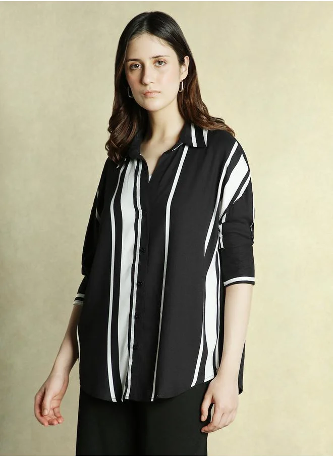 دينيس لينغو Striped Longline Oversized Shirt