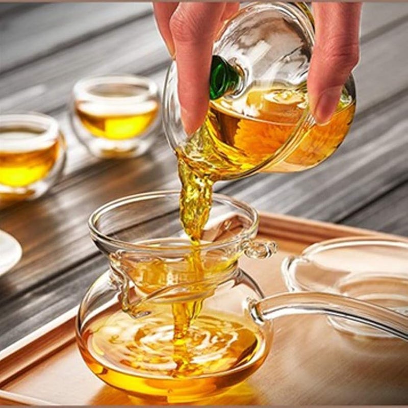 Woonsoon كوب شاي كونغفو تقليدي من الزجاج الصيني من جايوان سعة 170 مل، طقم شاي كلاسيكي مع غطاء وصحن - Image 2