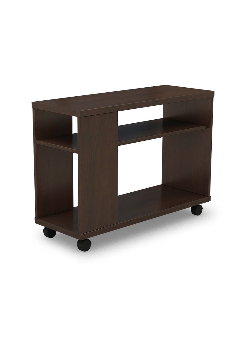Eleva Home Modern Wooden Side Table with Shelves & Casters, Multifunctional End Table for Small Space, Brown - Image 4