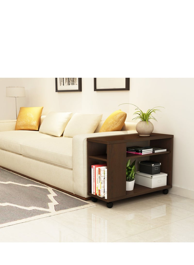 Eleva Home Modern Wooden Side Table with Shelves & Casters, Multifunctional End Table for Small Space, Brown - Image 3