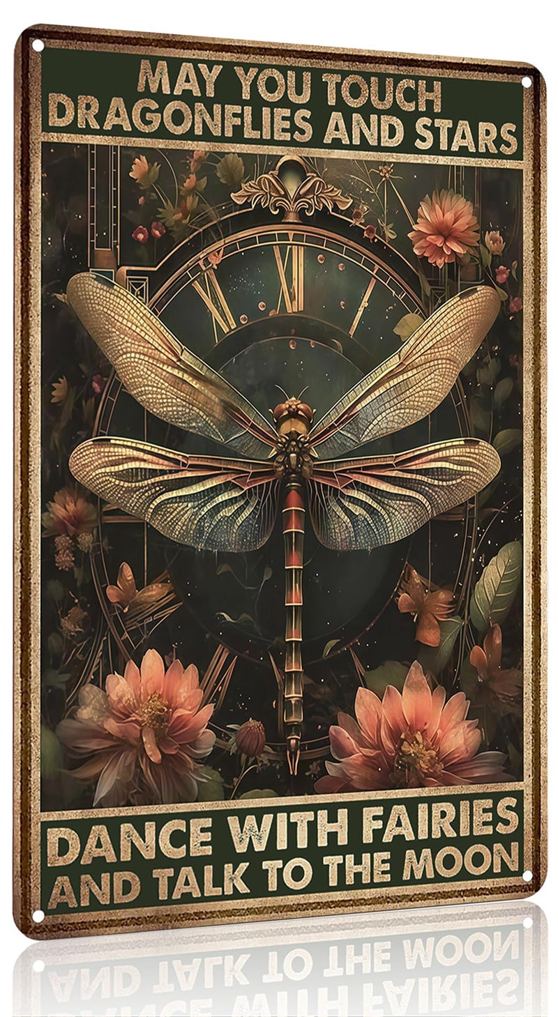 FunnySign Dragonfly Gifts Vintage Dragonfly Decor May You Touch Dragonflies And Stars Funny Tin Sign for Home Bedroom Living Room Kitchen Cafe Decor 8x12 Inch(3944) - Image 1