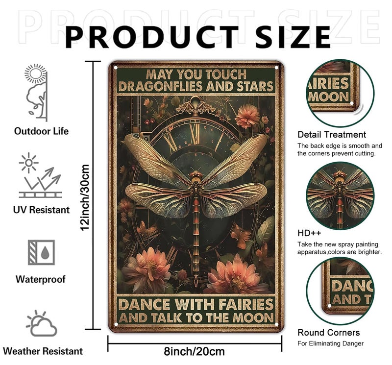FunnySign Dragonfly Gifts Vintage Dragonfly Decor May You Touch Dragonflies And Stars Funny Tin Sign for Home Bedroom Living Room Kitchen Cafe Decor 8x12 Inch(3944) - Image 2