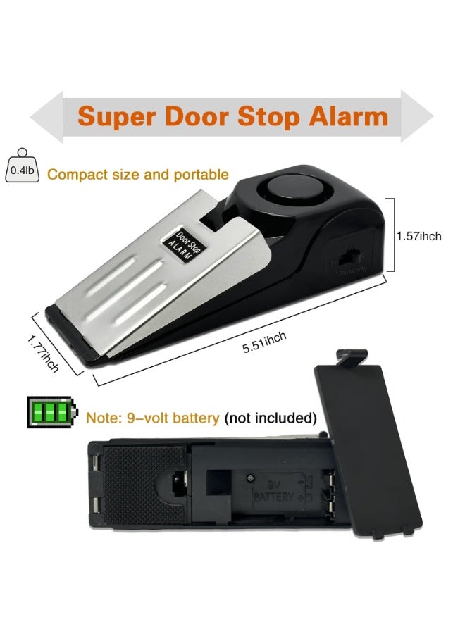 Chabeia 2 Pack Portable Door Stop Alarm, Door Stopper with 120db Loud Security Alarm, Travel Door, Doorstops Wedge Sensors Security Devices for Traveling Apartment Hotel and Home, 5.51 x 1.77 x 1.57 inches (Black) - Image 4