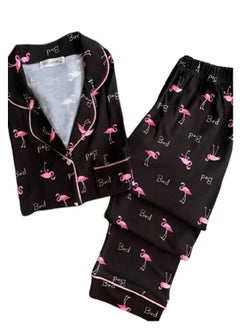 Pajama pants with bird-shaped buttons and sleeves - black