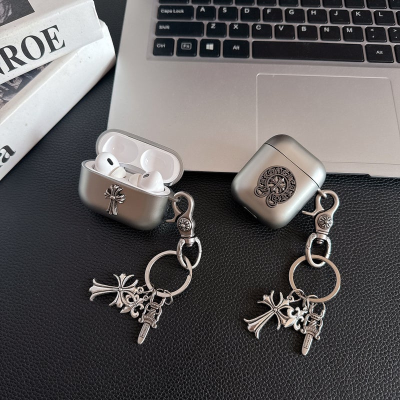 Shockproof TPU Earbud Case with Embossed Cross Pattern and Pendant - Image 4