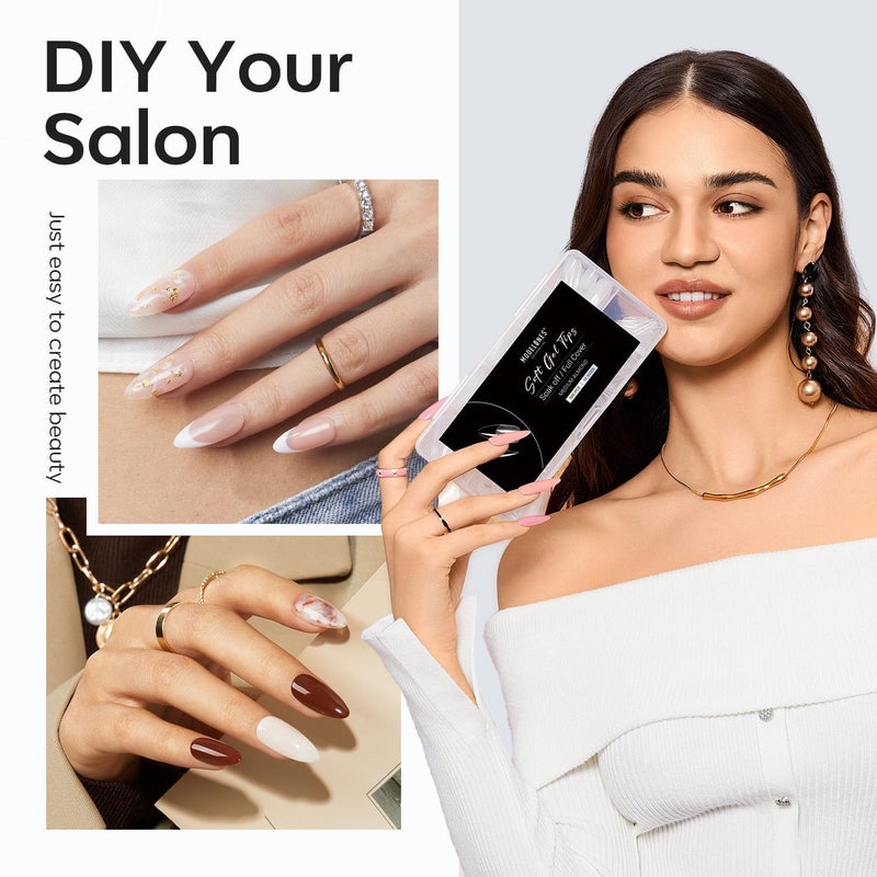 Modelones Almond Fake Nail Tips -510Pcs Medium Soft Gel Nail Tips Almond Shape Pre Etched Half Matte Full Cover Clear Acrylic Gel Kit False Press on for Extension Manicure Salon DIY at Home 15 Sizes - Image 4