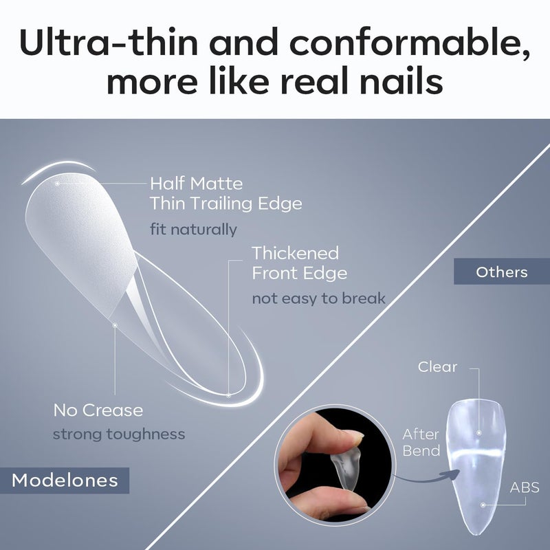 Modelones Almond Fake Nail Tips -510Pcs Medium Soft Gel Nail Tips Almond Shape Pre Etched Half Matte Full Cover Clear Acrylic Gel Kit False Press on for Extension Manicure Salon DIY at Home 15 Sizes - Image 2