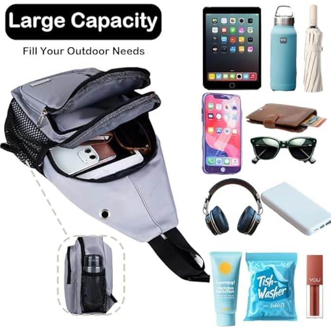rayihni Waterproof Sling Backpack Crossbody Sling Bag Cross Bag Adjustable Travel Hiking Essentials Casual Daypack Multipurpose Chest Bag Purse for Women Men - Image 4