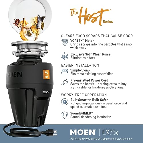 Moen Black EX Series Host Series 3/4 Horsepower Improved Installation Garbage Disposal, EX75C - Image 3