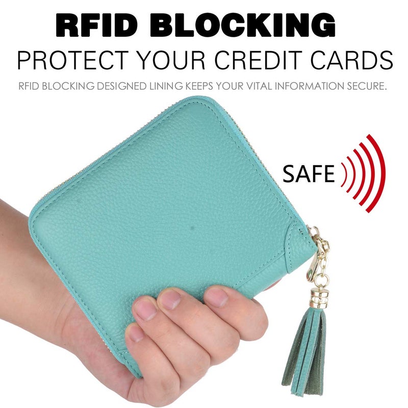 Easyoulife Womens Credit Card Holder Wallet Zip Leather Card Case RFID Blocking (Teal) - Image 4