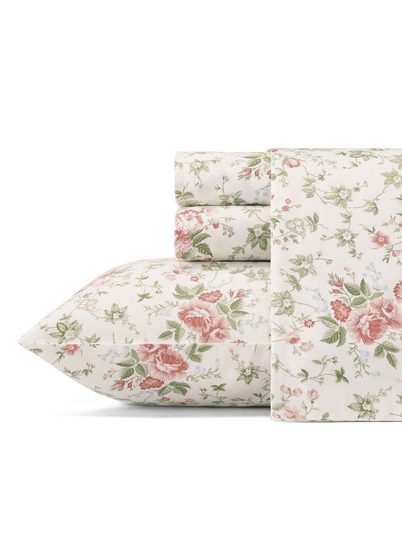 Laura Ashley Home  King Sheets Soft Sateen Cotton Bedding Set  4 pieces Sleek Smooth  Breathable Home Decor Lilian Coral King