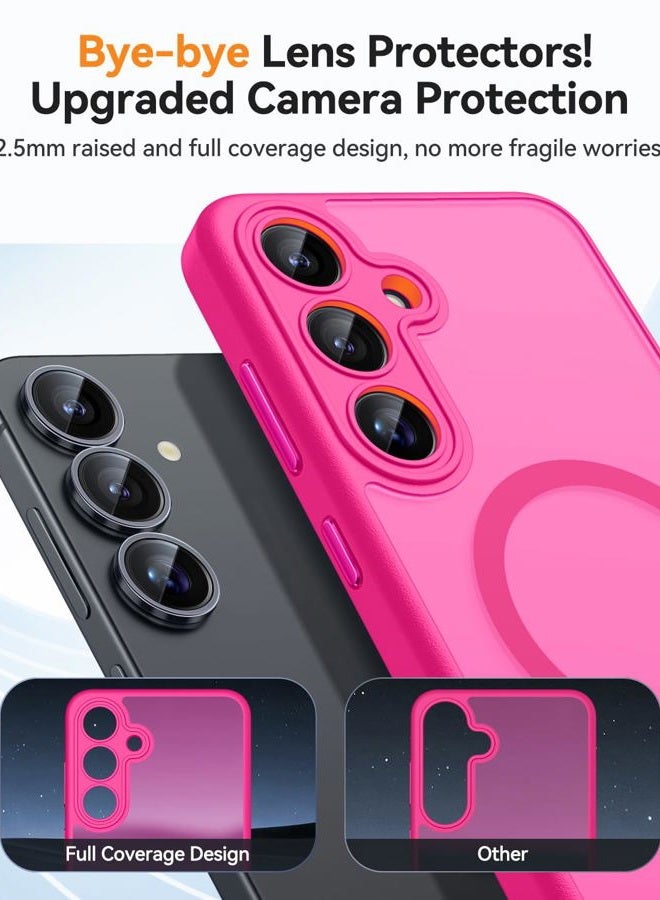CANSHN Designed for Samsung Galaxy S24 Plus Case [Full Camera Protection] [Compatible with MagSafe] Translucent Matte Shockproof Protective Phone Cover 6.7 Inch - Hot Pink - Image 3