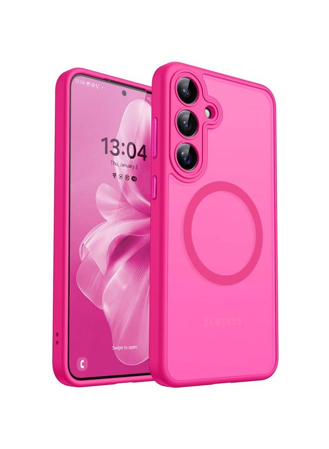 CANSHN Designed for Samsung Galaxy S24 Plus Case [Full Camera Protection] [Compatible with MagSafe] Translucent Matte Shockproof Protective Phone Cover 6.7 Inch - Hot Pink - Image 1