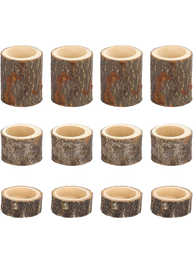 The Bros Wooden Tea Light Candle Holders Votive Candle Holders Set, 12 Pcs Rustic Wooden Pillar Candle Stands Vintage Wooden Tealight Holders Candle Centerpieces for Wedding Table Party, 3 Sizes - Image 1
