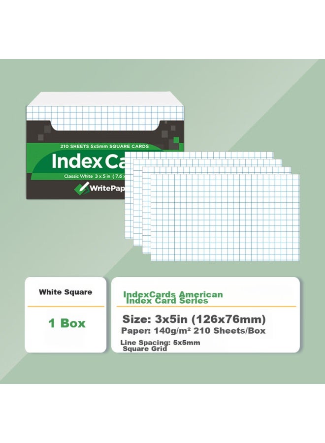 Kaisa Index Cards, 5mm White Grid, 210 Sheets, Sticky Notes, Record Cards, English Vocabulary Cards - Image 1