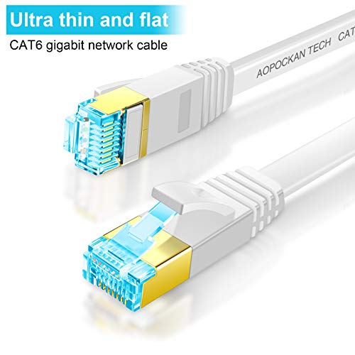 AOPOCKAN TECH Cat 6 Ethernet Cable 100 ft,Flat Internet Network LAN Patch Cords-Solid Cat6 High Speed Computer Wire with Clips-Snagless Rj45 Connectors for Modem,Router,PS4 - Faster Than Cat5/Cat5e - 100ft White - Image 4