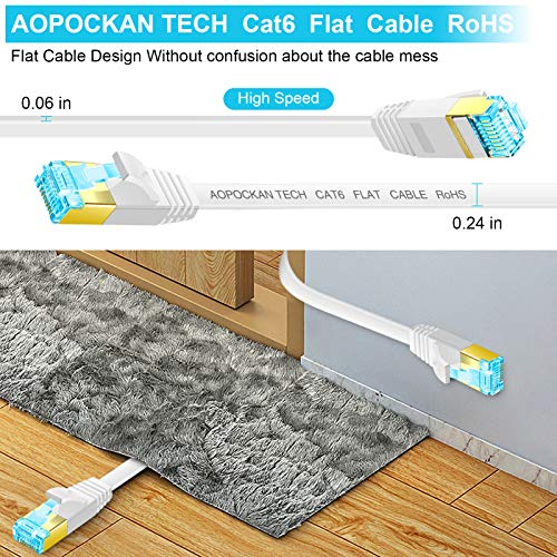 AOPOCKAN TECH Cat 6 Ethernet Cable 100 ft,Flat Internet Network LAN Patch Cords-Solid Cat6 High Speed Computer Wire with Clips-Snagless Rj45 Connectors for Modem,Router,PS4 - Faster Than Cat5/Cat5e - 100ft White - Image 5