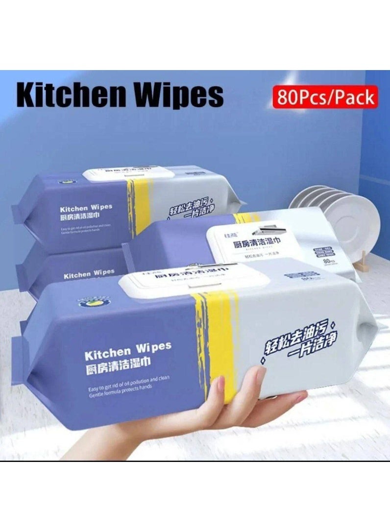مناديل ازالة الدهون لتنظيف المطبخ والمنزل من 80 ورقة مناديل في كل عبوة، مناديل مضادة للبكتيريا مع غطاء، منشفة مطبخ متعددة الأغراض لبقع الشحوم، مناديل رطبة صحية للترابيزات وأسطح الطاولات - Image 2