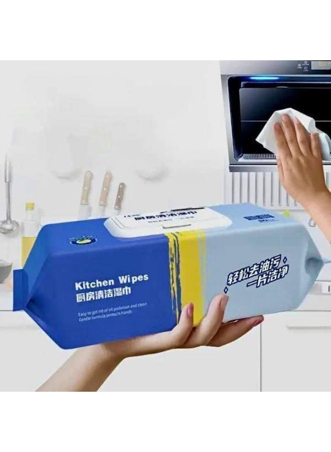 مناديل ازالة الدهون لتنظيف المطبخ والمنزل من 80 ورقة مناديل في كل عبوة، مناديل مضادة للبكتيريا مع غطاء، منشفة مطبخ متعددة الأغراض لبقع الشحوم، مناديل رطبة صحية للترابيزات وأسطح الطاولات - Image 1
