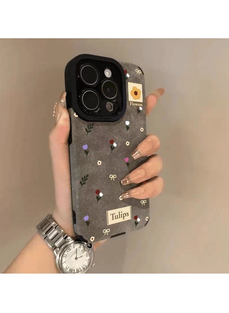 NIBEMINENT Minimalist Small Floral Pattern Protective TPU Case Cover For IPhone 15 Plus, Gray