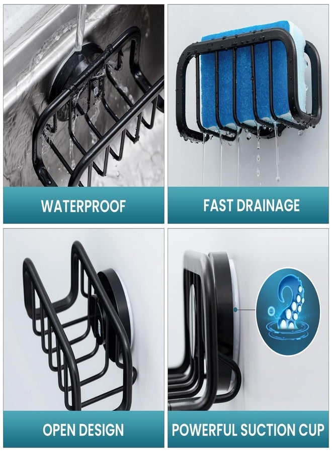 TAILI Sponge Holder for Kitchen Sink with Strong Suction Cup, Removable Sponge Holder, Rustproof Aluminum Sink Caddy for Sponges, Dish Brush - Black - Image 5