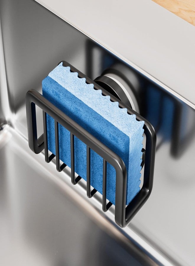 TAILI Sponge Holder for Kitchen Sink with Strong Suction Cup, Removable Sponge Holder, Rustproof Aluminum Sink Caddy for Sponges, Dish Brush - Black - Image 1