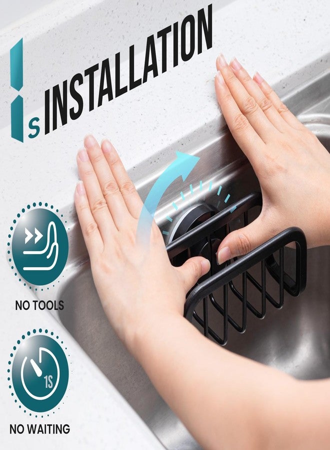 TAILI Sponge Holder for Kitchen Sink with Strong Suction Cup, Removable Sponge Holder, Rustproof Aluminum Sink Caddy for Sponges, Dish Brush - Black - Image 2