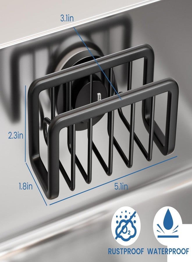 TAILI Sponge Holder for Kitchen Sink with Strong Suction Cup, Removable Sponge Holder, Rustproof Aluminum Sink Caddy for Sponges, Dish Brush - Black - Image 3