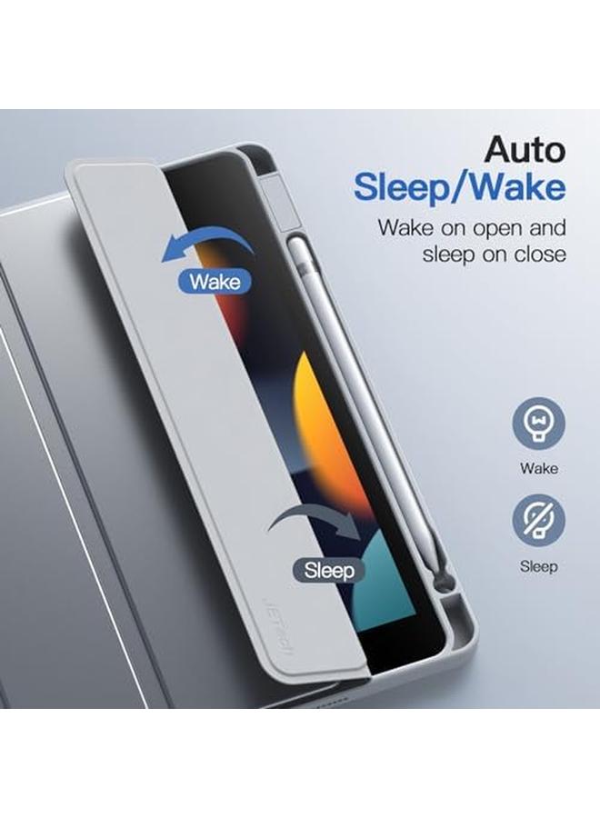 جي تيك حافظة قابلة للفصل لجهاز ايباد 9 8 7 10.2 انش 2021 2020 2019 موديل الجيل التاسع والثامن والسابع مع حامل قلم وغطاء مغناطيسي قابل للإزالة وحامل ثلاثي الطيات وظهر شفاف مع خاصية الاستيقاظ التلقائي باللون الفضي - Image 5