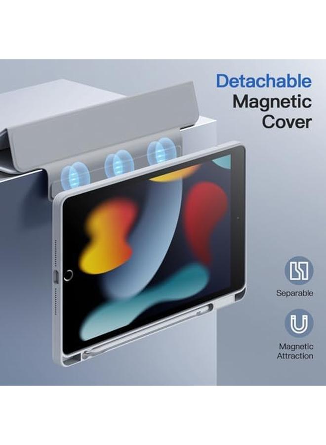 جي تيك حافظة قابلة للفصل لجهاز ايباد 9 8 7 10.2 انش 2021 2020 2019 موديل الجيل التاسع والثامن والسابع مع حامل قلم وغطاء مغناطيسي قابل للإزالة وحامل ثلاثي الطيات وظهر شفاف مع خاصية الاستيقاظ التلقائي باللون الفضي - Image 3