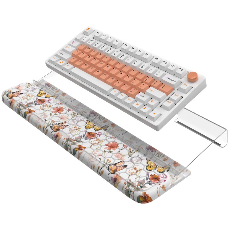 Anyshock 2 in 1 Ergonomic Acrylic Computer Keyboard Holder with Soft Wrist Rest, Butterfly Keyboard Wrist Pad, 3-Level Height Adjustment, White - Image 1