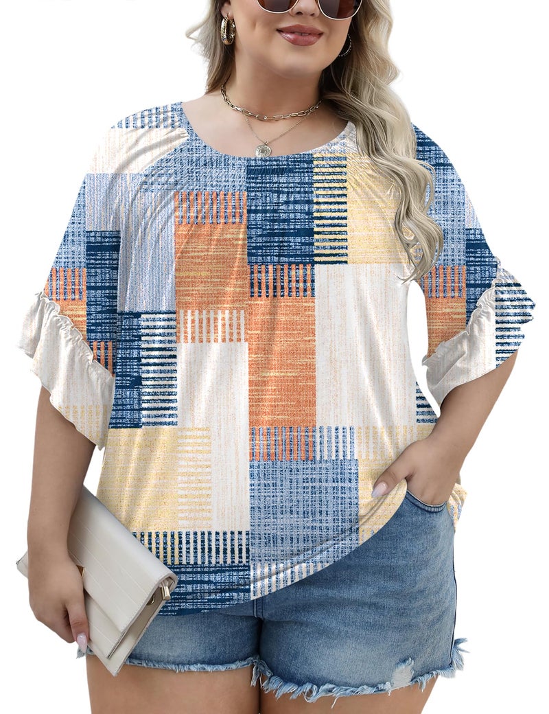 Micoson Plus Size 3/4 Sleeve Tops for Women Half Sleeve Shirts Dressy Casual Crewneck Tunics Plus Work Tops Business Elegant Top - Image 4