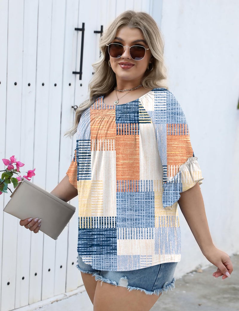 Micoson Plus Size 3/4 Sleeve Tops for Women Half Sleeve Shirts Dressy Casual Crewneck Tunics Plus Work Tops Business Elegant Top - Image 3