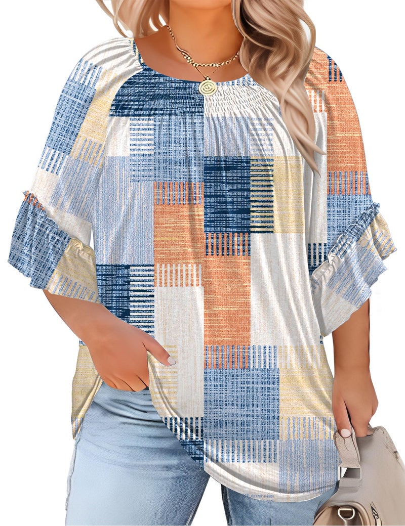 Micoson Plus Size 3/4 Sleeve Tops for Women Half Sleeve Shirts Dressy Casual Crewneck Tunics Plus Work Tops Business Elegant Top - Image 1
