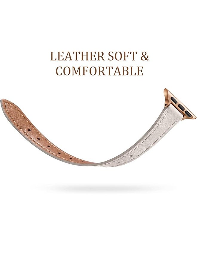 Charlam Ultra-Thin Leather Watch Band Compatible With Apple Watch Band 40mm 38mm 41mm 42mm For Women, Top Grain Genuine Leather Watch Band Thin Watch Wristband For IWatch Series 10 9 8 7 6 5 4 3 2 1 Use Ltra  - Image 3