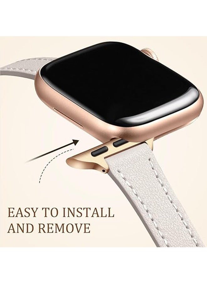 Charlam Ultra-Thin Leather Watch Band Compatible With Apple Watch Band 40mm 38mm 41mm 42mm For Women, Top Grain Genuine Leather Watch Band Thin Watch Wristband For IWatch Series 10 9 8 7 6 5 4 3 2 1 Use Ltra  - Image 4