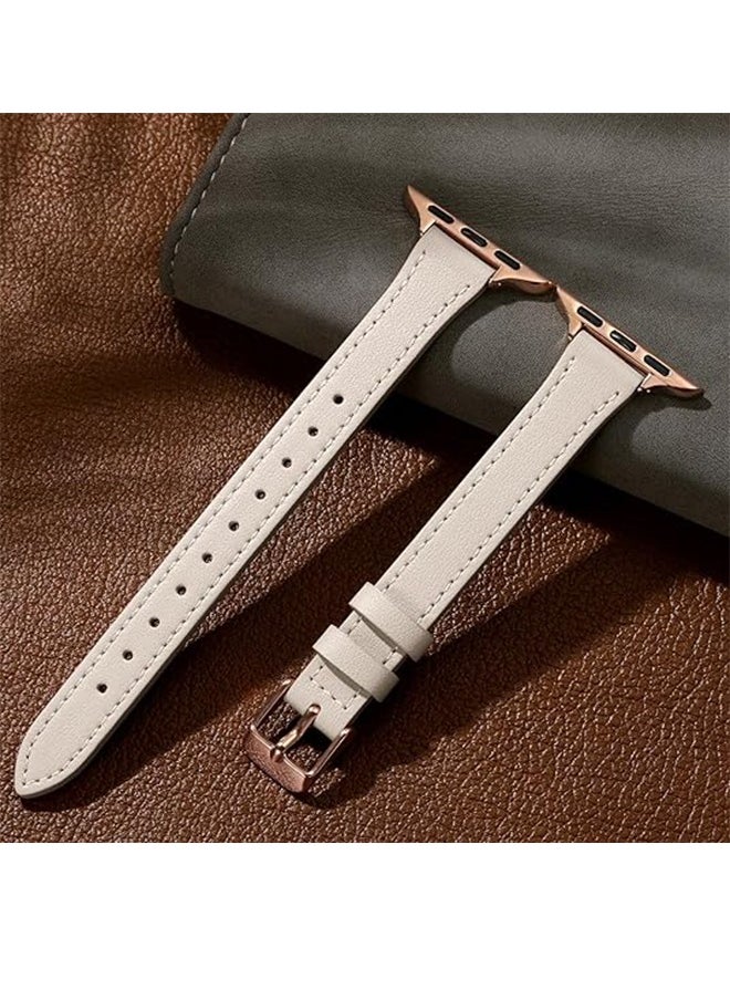 Charlam Ultra-Thin Leather Watch Band Compatible With Apple Watch Band 40mm 38mm 41mm 42mm For Women, Top Grain Genuine Leather Watch Band Thin Watch Wristband For IWatch Series 10 9 8 7 6 5 4 3 2 1 Use Ltra  - Image 5