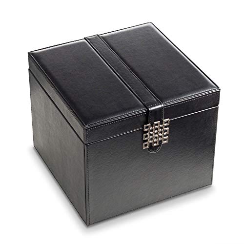 Glenor Co Earring Organizer Holder - 75 Small & 4 Large Slots Classic Jewelry Box with Drawer & Modern Closure, Mirror, 4 Trays Earrings, Ring or Chain Storage - PU Leather Case - Black - Image 5