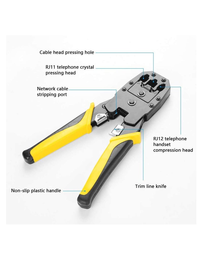 RJ45 Crimping Tool Kit for RJ11/RJ12/CAT5/CAT6/Cat5e, Professional Computer Maintenance Lan Cable Tester Network Repair Tool Set，Wire Crimper Wire Connector Stripper Cutter - Image 2