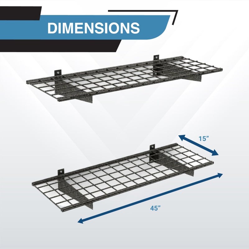 Hyloft 00651 2-Pack Heavy Duty Steel Wall Garage Shelving, 45-Inch X 15-Inch, Low-Profile Brackets, Max Shelf Load 200 Pounds, Hammertone - Image 3