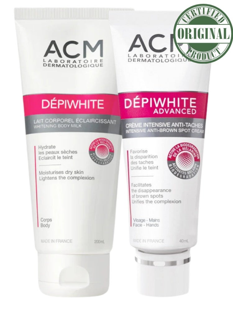 اكم لابرتوري ديرماتولوجيك حل التصبغات – مجموعة ACM ديبيوايت كريم إزالة البقع الداكنة + لوشن ديبيوايت للجسم لتصحيح التصبغات في الوجه والجسم - Image 1