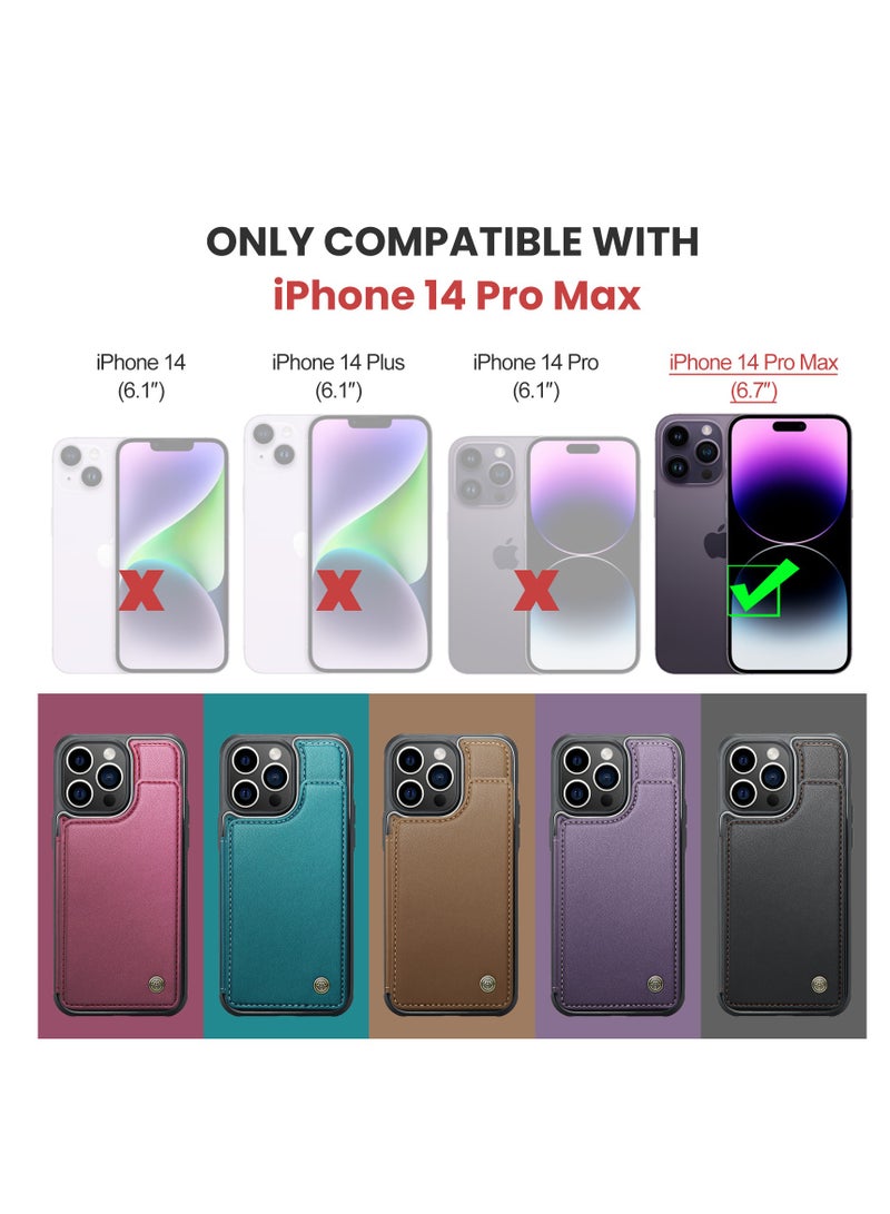 CaseMe Wallet Case for Apple iPhone 14 Pro Max, Premium Handmade Durable PU Leather Slim Shockproof Case with [Double Magnetic Clasp] [Card Holder] [Kickstand] [RFID Blocking] (Green) - Image 3
