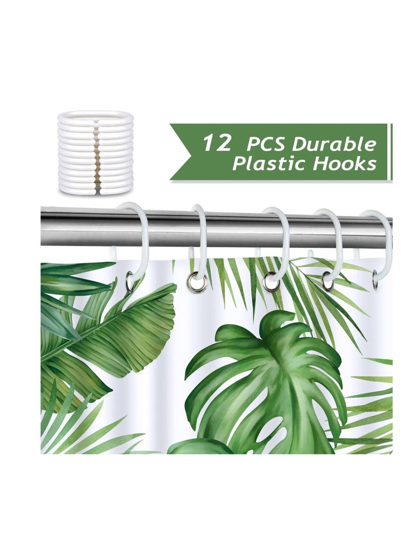Tropical Leaves Shower Curtain - Green Palm Monstera Leaf Design - 72x72 Inch Polyester Fabric Bathroom Curtain with 12 Hooks - Image 3