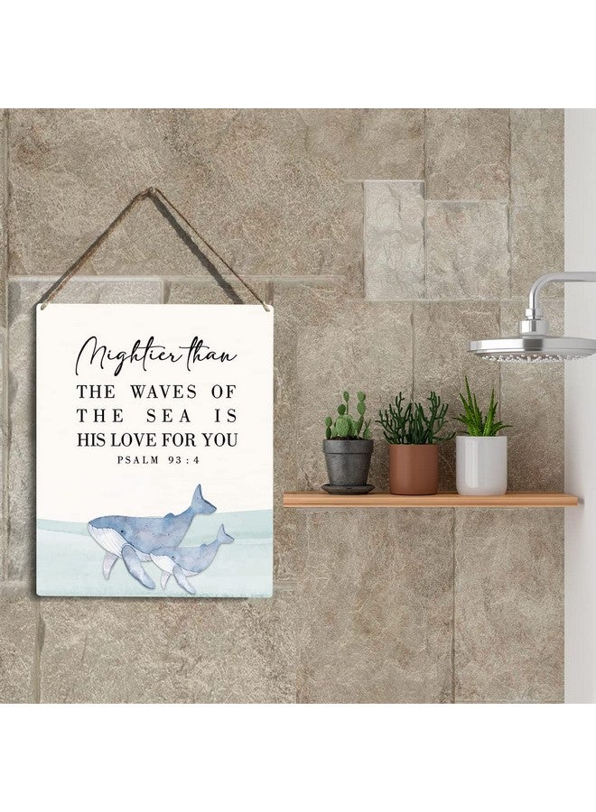 YCYD Inspirational Nautical Decor Mightier Than The Waves Of The Sea Is His Love For You Psalm 93:4 Wooden Hanging Sign Gift for Baby Kids Girl Boy Nursery Teen Room Bible Verse Wall Art 8 x 10 Inches - Image 5